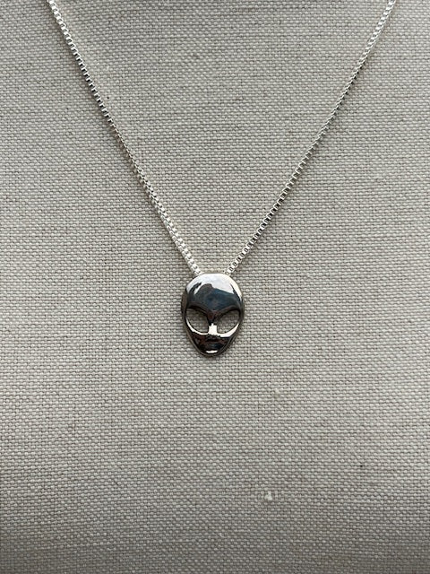 Alien Pendant Necklace Sterling Silver Medium