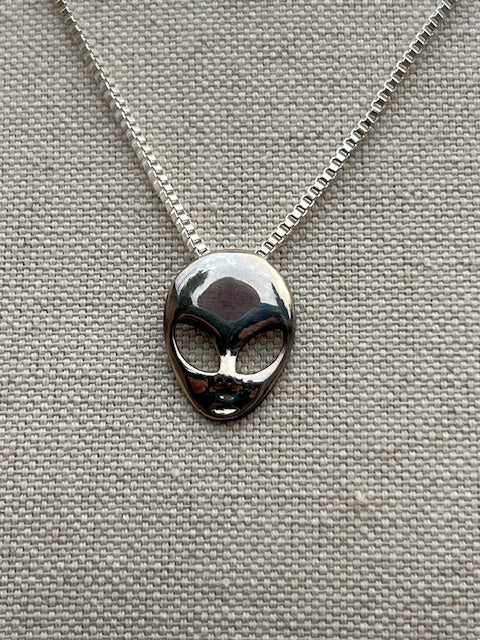 Alien Pendant Necklace Sterling Silver Medium