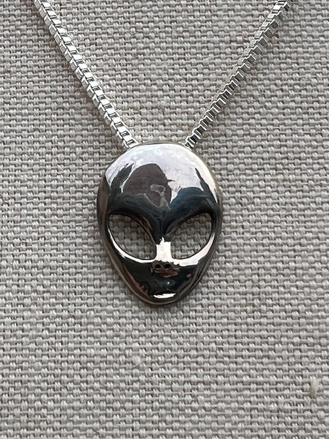 Alien Pendant Necklace Sterling Silver Large