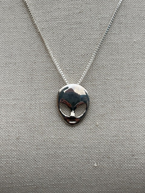 Alien Pendant Necklace Sterling Silver Large
