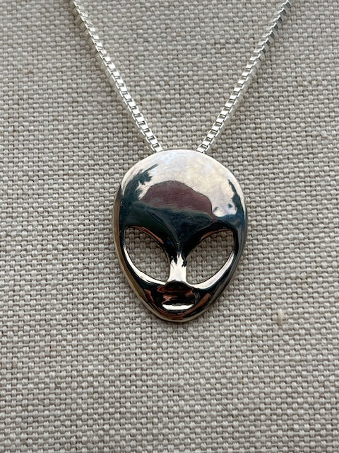 Alien Pendant Necklace Sterling Silver Large