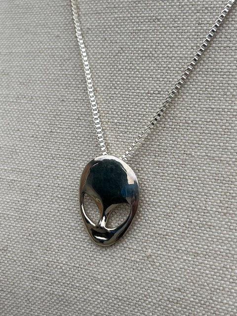 Alien Pendant Necklace Sterling Silver Large
