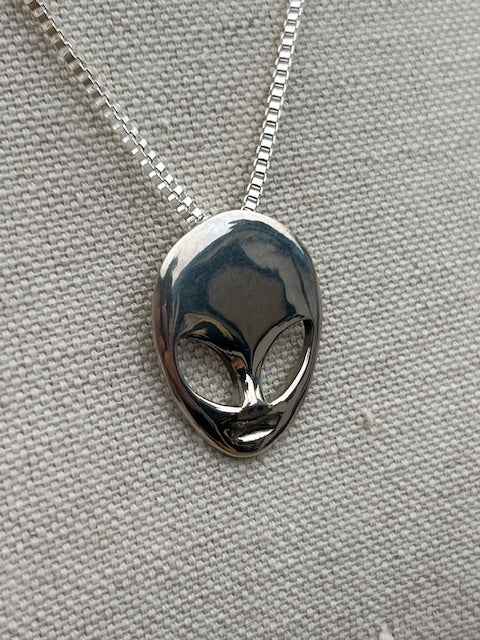 Alien Pendant Necklace Sterling Silver Large