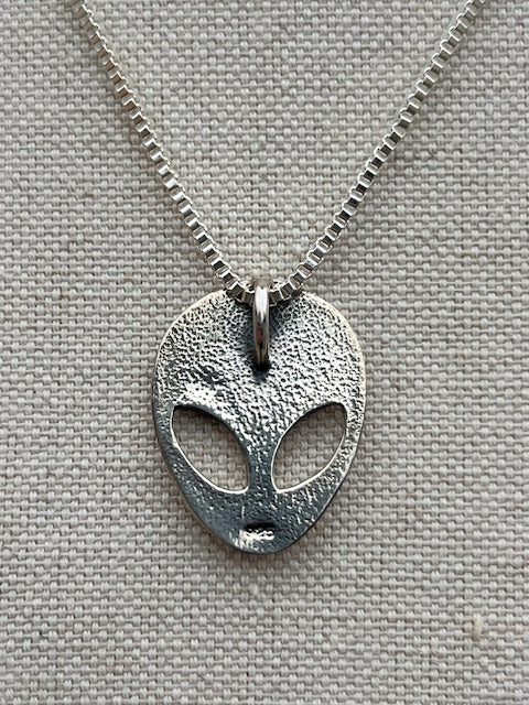 Alien Pendant Necklace Sterling Silver Large
